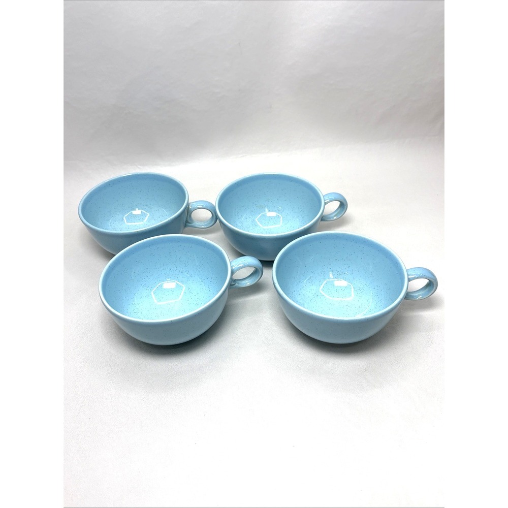 4 Taylor Smith & Taylor Pebbleford Turquoise Speckled MCM Coffee Cups Vintage